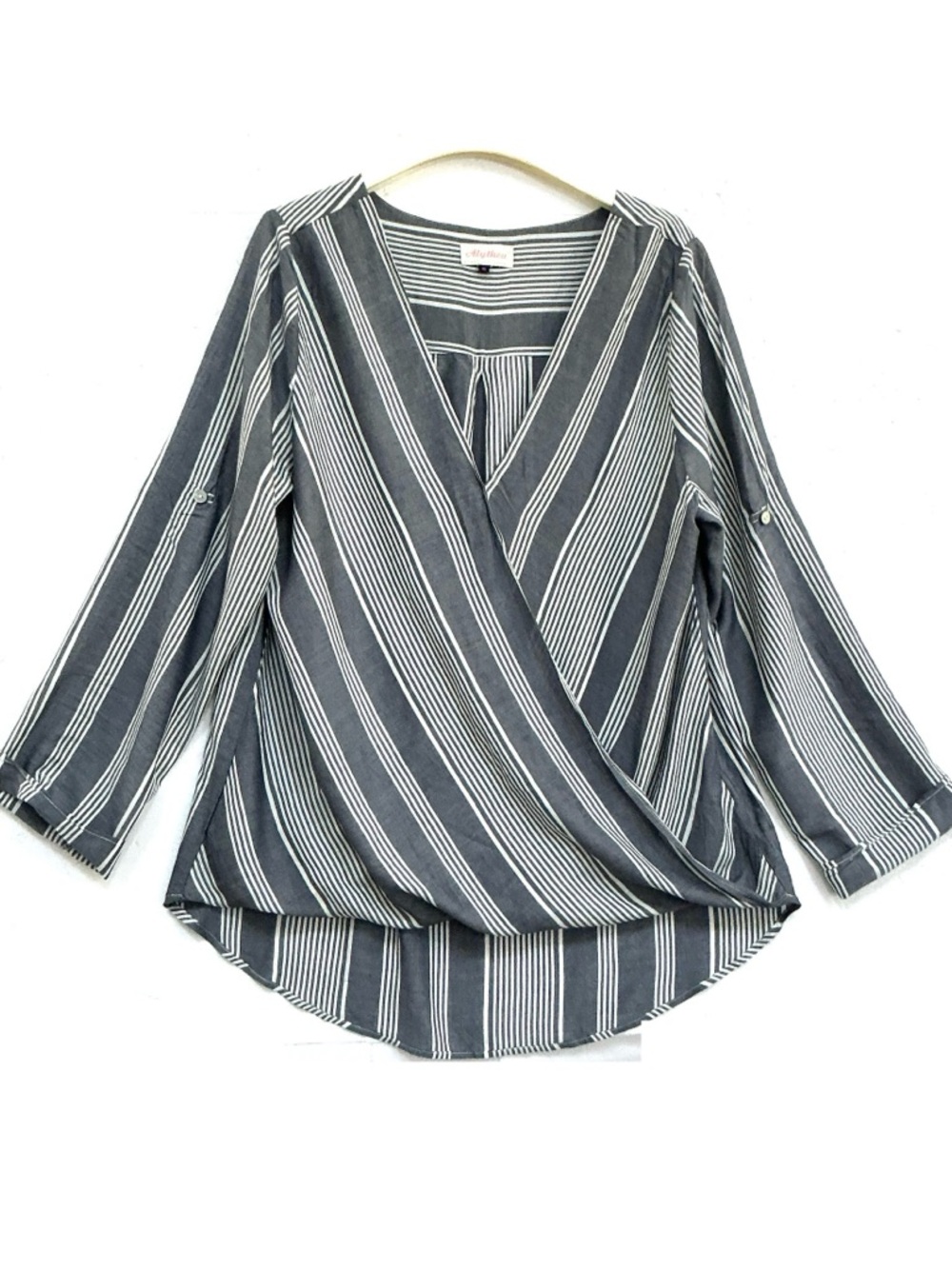 Alythea Striped Wrap Front Long Sleeve Blouse size XL